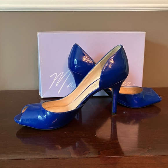 Marc Fisher EUC Bright Blue Patent Leather Peeptoe D'Orsay Heels Sz 9 M - Picture 2 of 7